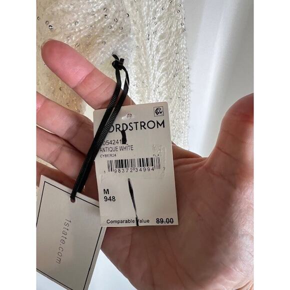 Women's 1. State Antique White Sequin Long Sleeve Pullover Sweater Sz M - Picture 4 of 6